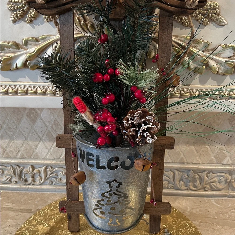 Rustic Holiday Welcome Sled Planter Holiday 20” Door Decor